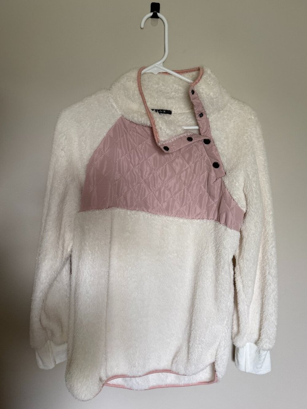 Cloudwalk Sherpa Pullover Pink Quilted Snap Neck Cozy Jacket Size L NWOT